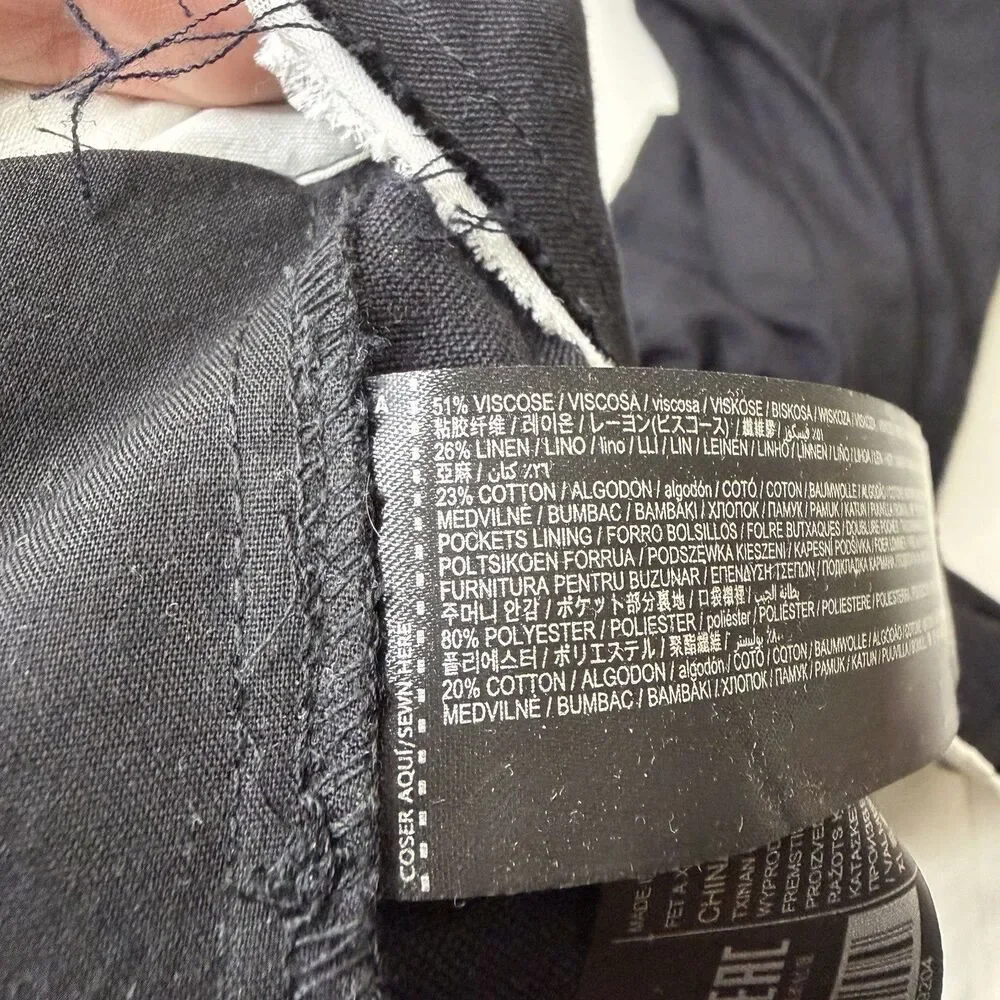 MNG by Mango Black Pleated Trouser Pants Womens 8 Contrast Trim Wide Leg Hi Rise - Picture 4 of 12